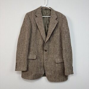 Vintage Polo University Blazer Mens 42 Brown Herringbone Wool Sport Coat 80s